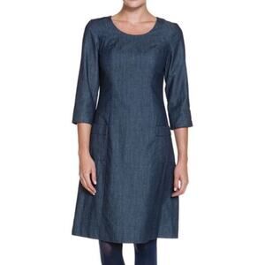 Boden Hartland Denim Dress BlueChambray 100% Cotton SIZE 6 Petite 6P 3/4 Sleeve